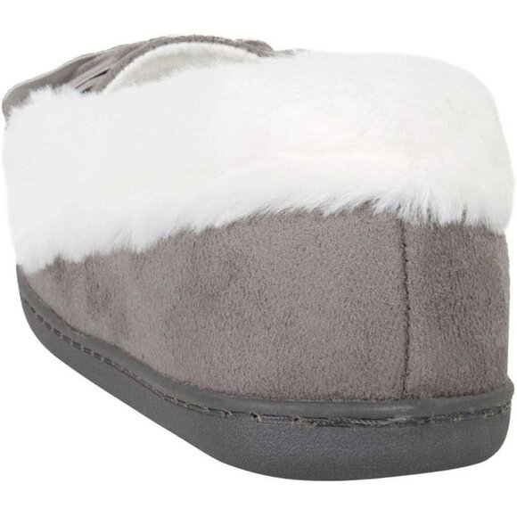 Women's Gray Bow Faux Fur Collar Pull On Plush Lining Slipper Boot Shoes - Picture 7 of 8